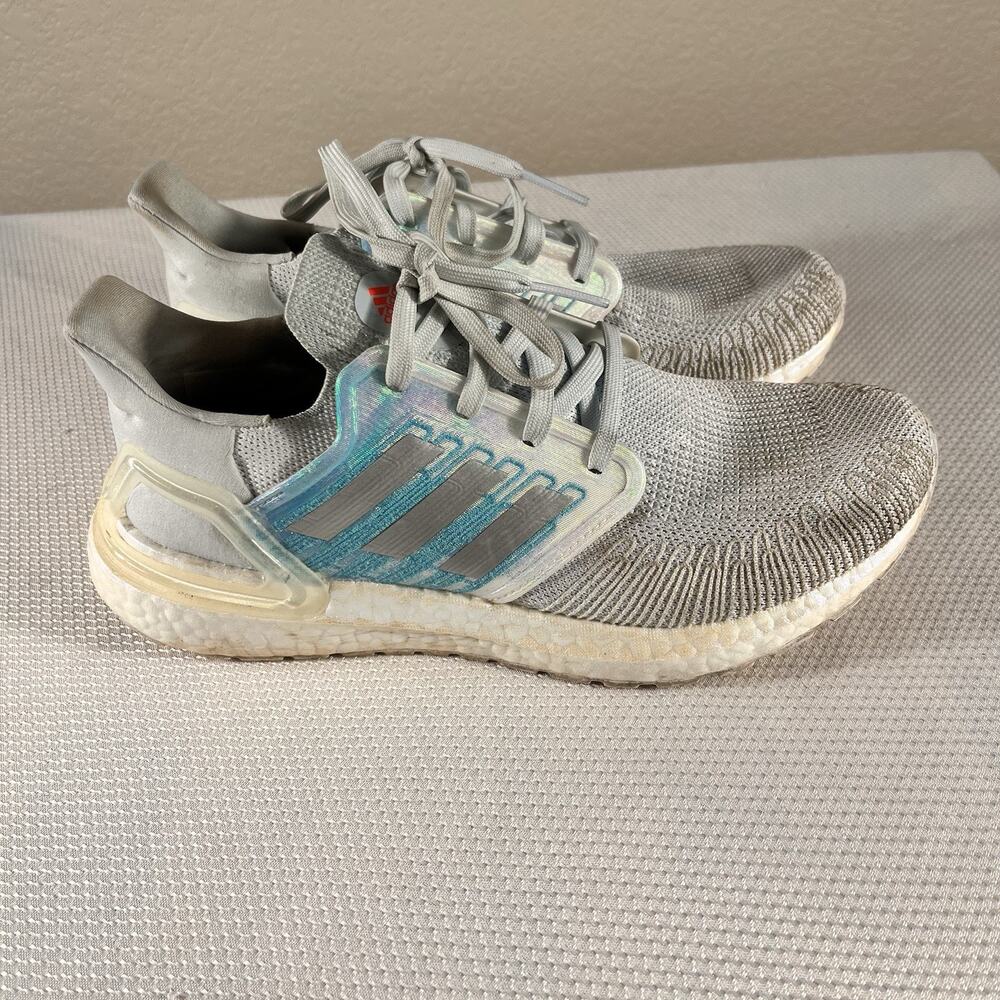 Adidas UltraBoost‎ 20 Size 8 Cloud White Silver Metallic Sky Tint FV8336